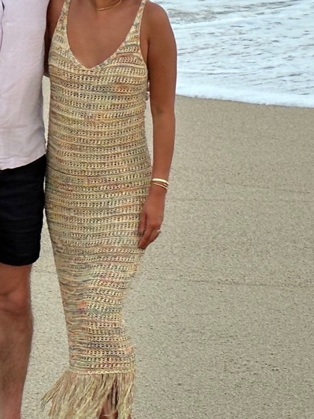 Zara Crocheted Knit Fringe Colorful Maxi Dress